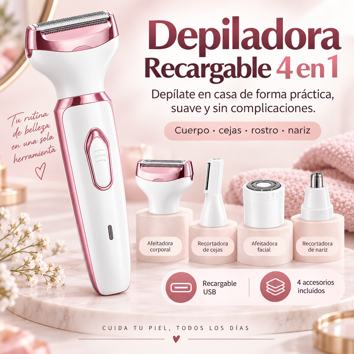 DEPILADORA RECARGABLE 4 EN 1